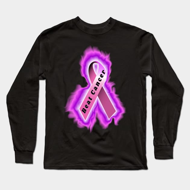 pink breast cancer ribbon Long Sleeve T-Shirt by DrewskiDesignz